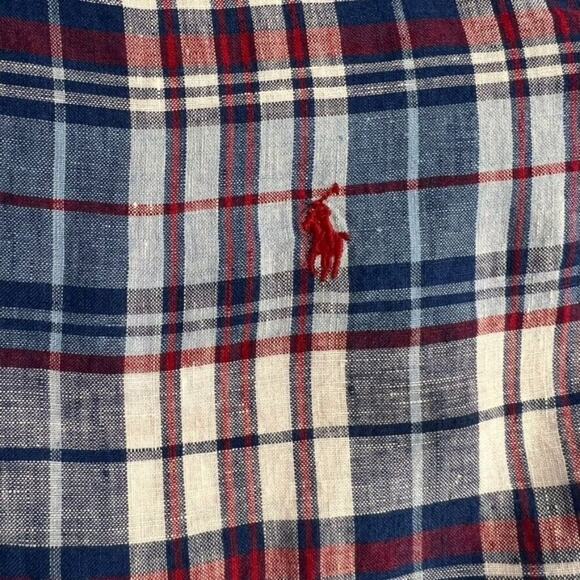 Ralph Lauren Shirt Mens Large Blue Plaid 100% Linen Button Down Long Sleeve New - Picture 4 of 10